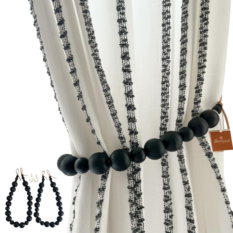 Deco Azul Black Curtain Tiebacks Boho - Black Curtain holdbacks - Farmhouse Curtain tiebacks - Black tie backs - Black curtain tie back hooks - Set of 2 - Image 1